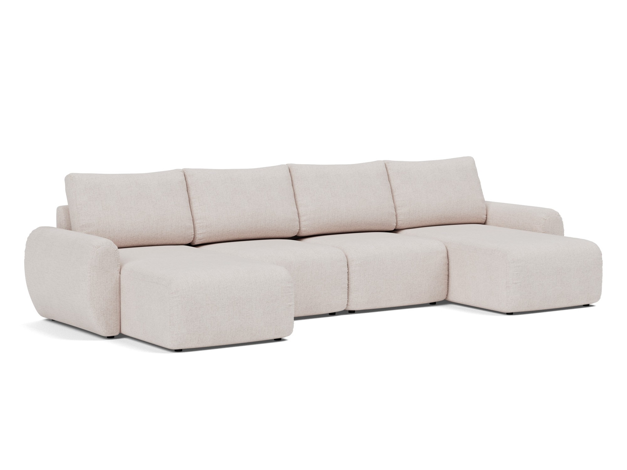Schlafsofa Norum U-Form mit Curve-Armlehnen Strukturierter Stoff Weda 300-Weda-Sand