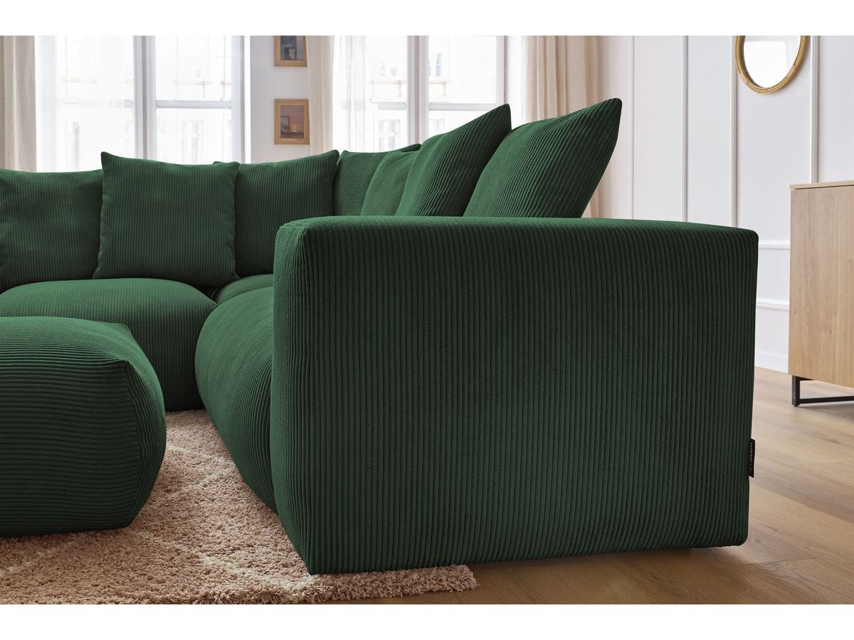 Bobochic Voltaire Ecksofa mit Pouf 268 × 214 cm Cordsamt Grün Ecke links