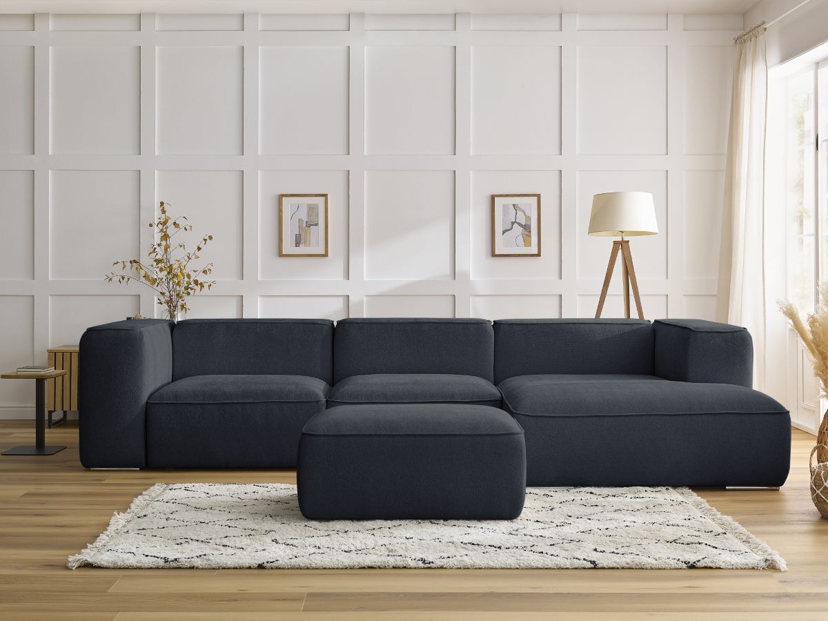 Bobochic Zephyr Ecksofa mit Pouf 349 × 165 cm Strukturstoff Dunkelblau Ecke rechts