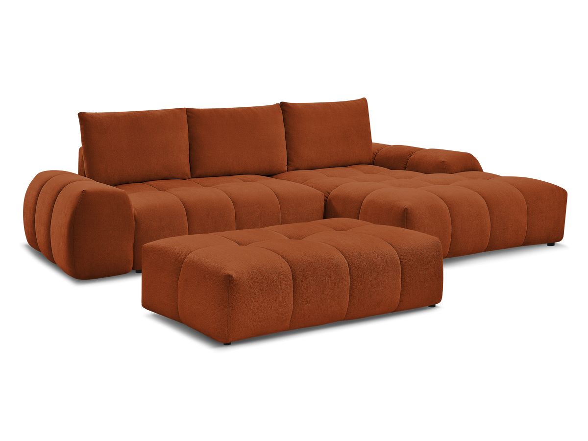 Bobochic Everest Ecksofa mit Schlaffunktion und Bettkasten und Pouf 318 × 180 cm, 3 Kissen Strukturstoff Orange Ecke rechts