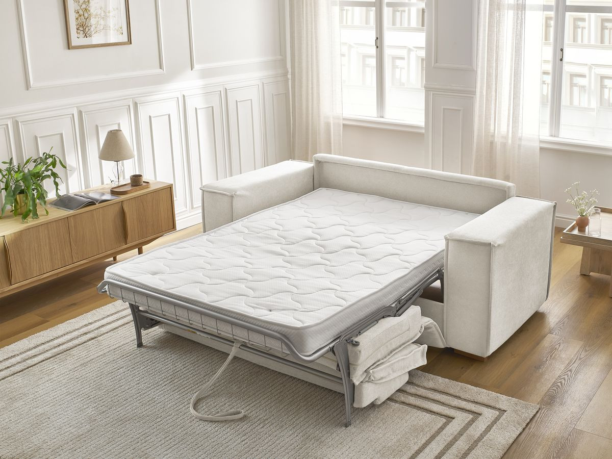 Bobochic Chelsea Schlafsofa 3-Sitzer Strukturstoff Beige, Liegefläche 140 × 200 cm
