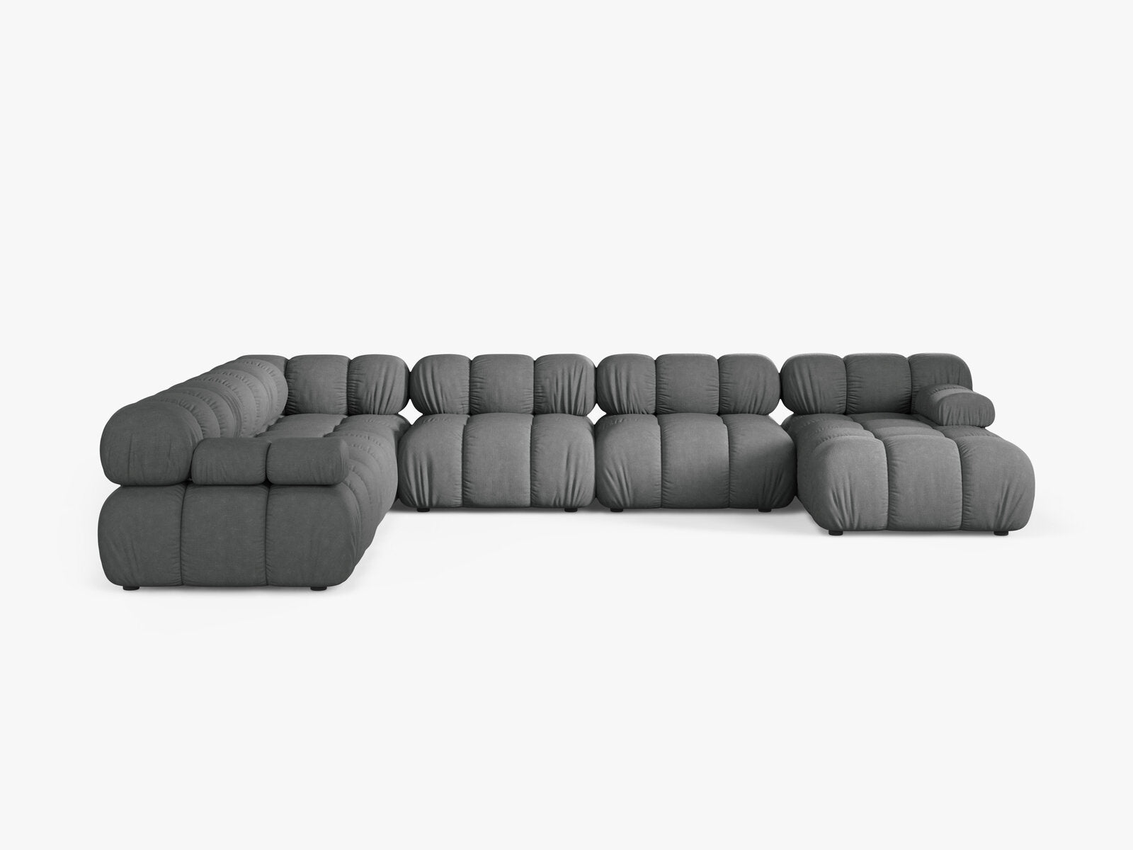 Micadoni Modulares Panorama Ecksofa Bellis 8-Sitzer Links Strukturierter Stoff Liberty Grau