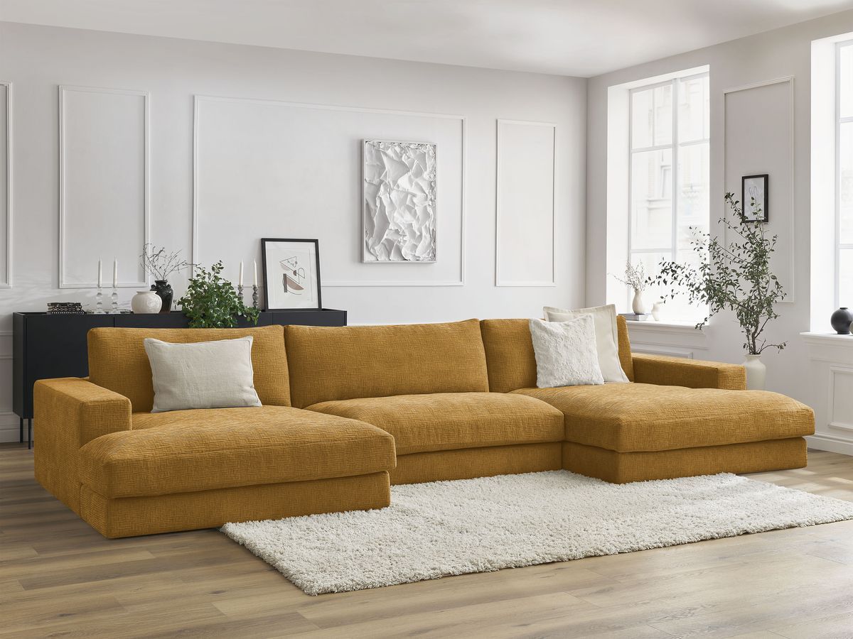 Bobochic Leonard Wohnlandschaft 349 × 159 cm Strukturstoff Gelb