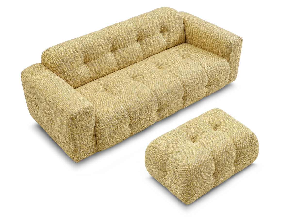 Bobochic Laura Sofa 3-Sitzer mit kleinem Pouf Melange-Stoff Gelb