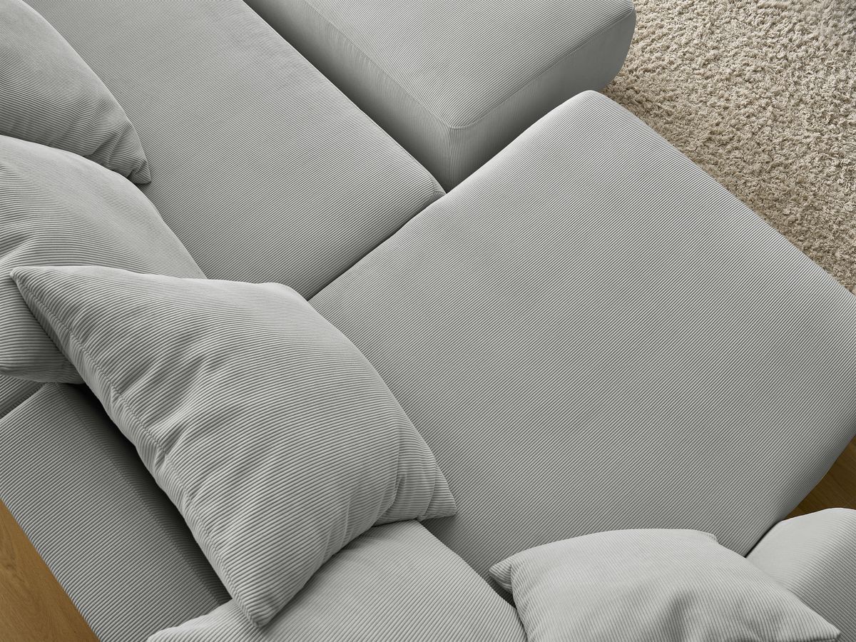 Bobochic Sidonie Wohnlandschaft mit Pouf Cordsamt Hellgrau