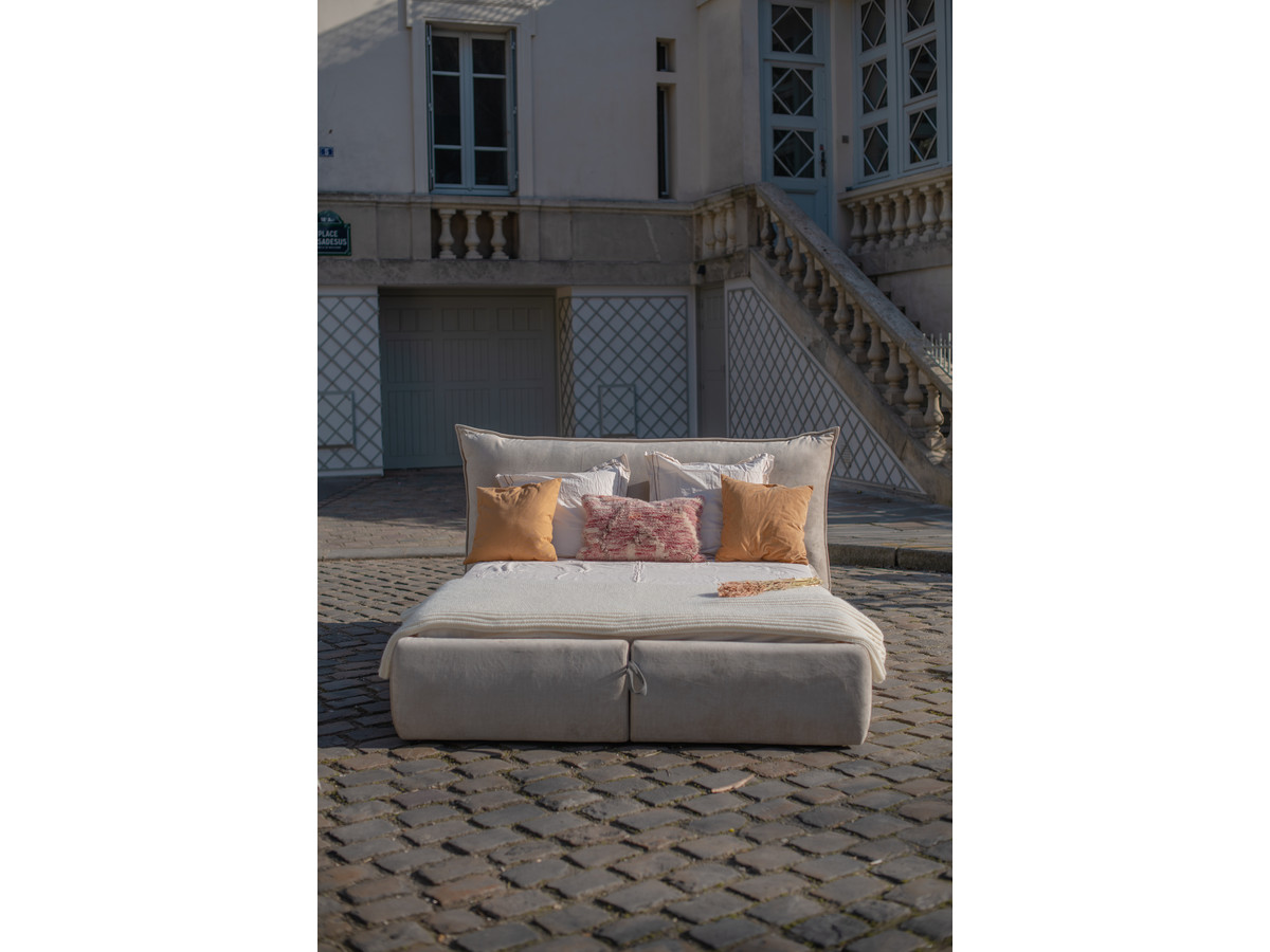 Bobochic Jade Polsterbett mit Bettkasten Stoff Beige, Liegefläche 160 × 200 cm