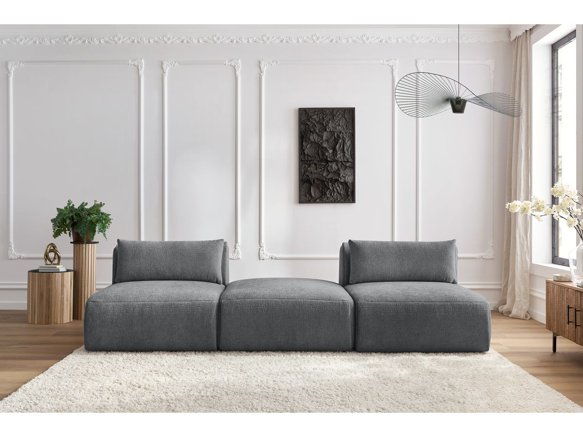 Bobochic Jeanne Sofa 3-Sitzer Strukturstoff Dunkelgrau