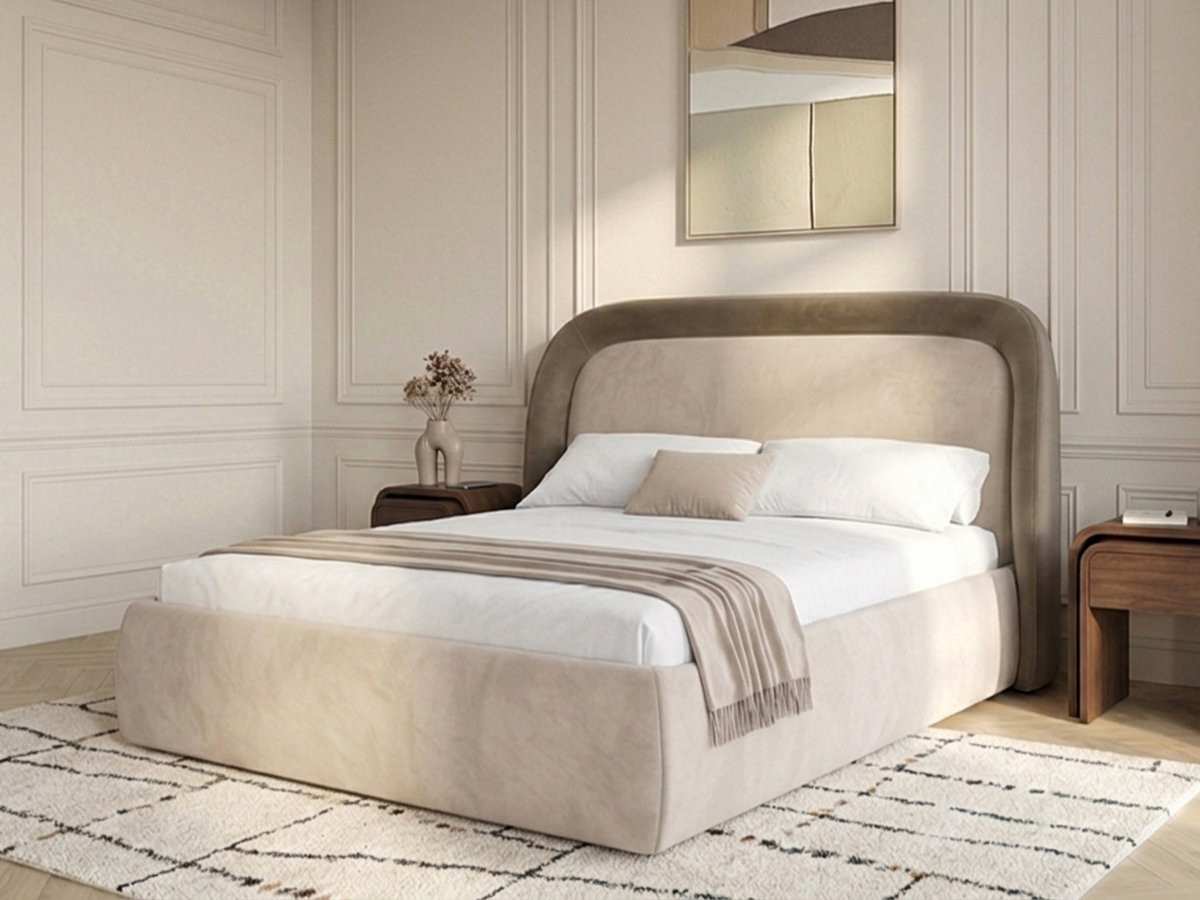 Bobochic Sam Polsterbett mit Bettkasten Samt Taupe, Liegefläche 140 × 190 cm