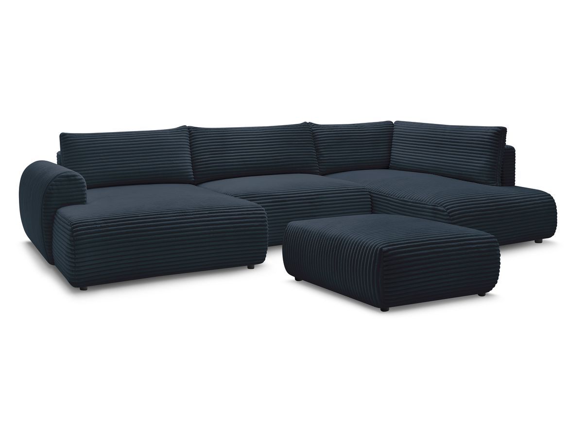 Bobochic Lucien Wohnlandschaft mit Pouf Breitcord weich Dunkelblau Ecke links