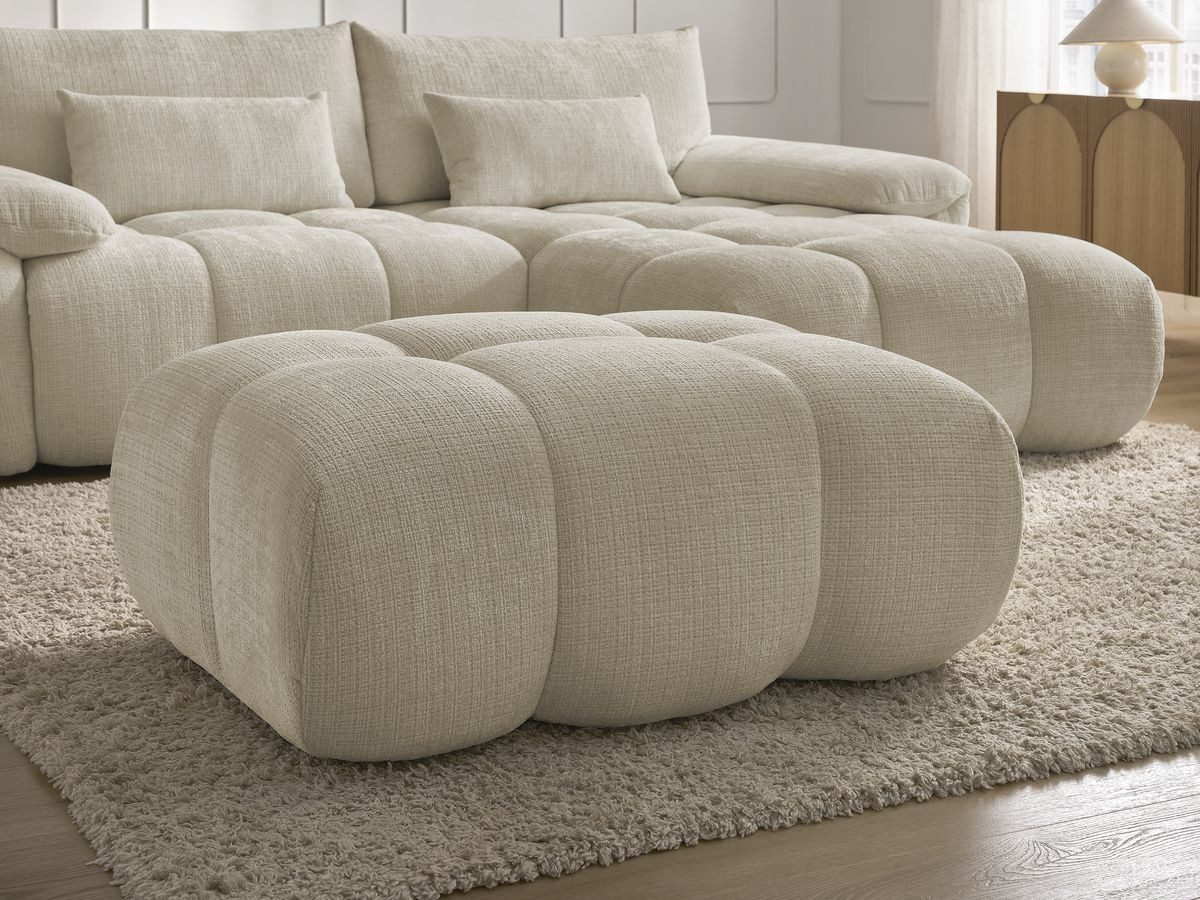 Bobochic Ivane Ecksofa mit Pouf Strukturstoff Beige Ecke rechts
