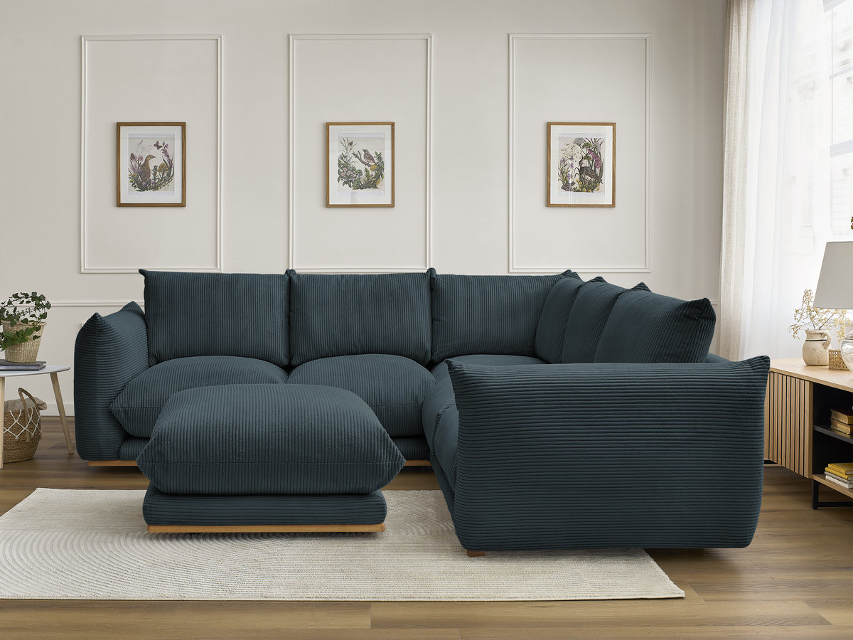 Bobochic Ernest Ecksofa mit Pouf Cordsamt Blau