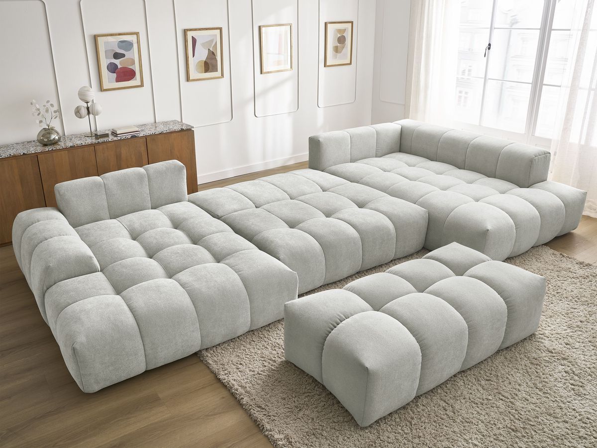 Bobochic Everest Wohnlandschaft mit Pouf, 14 Kissen Strukturstoff Hellgrau Ecke links