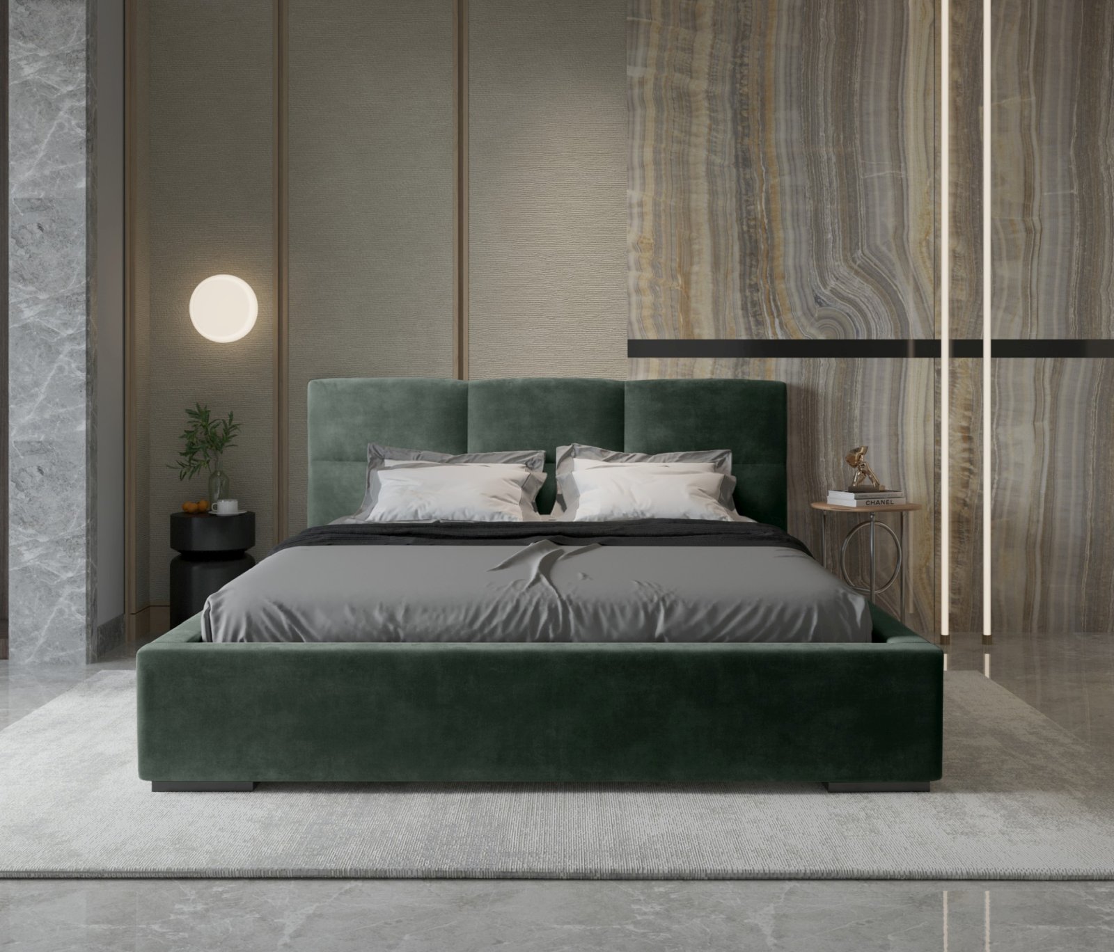 Polsterbett Portoza Samtstoff 160x200 mit Metallrahmen Macau Forest