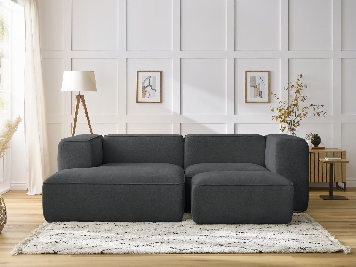 Bobochic Zephyr Ecksofa mit Pouf 260 × 165 cm Strukturstoff Dunkelgrau Ecke links