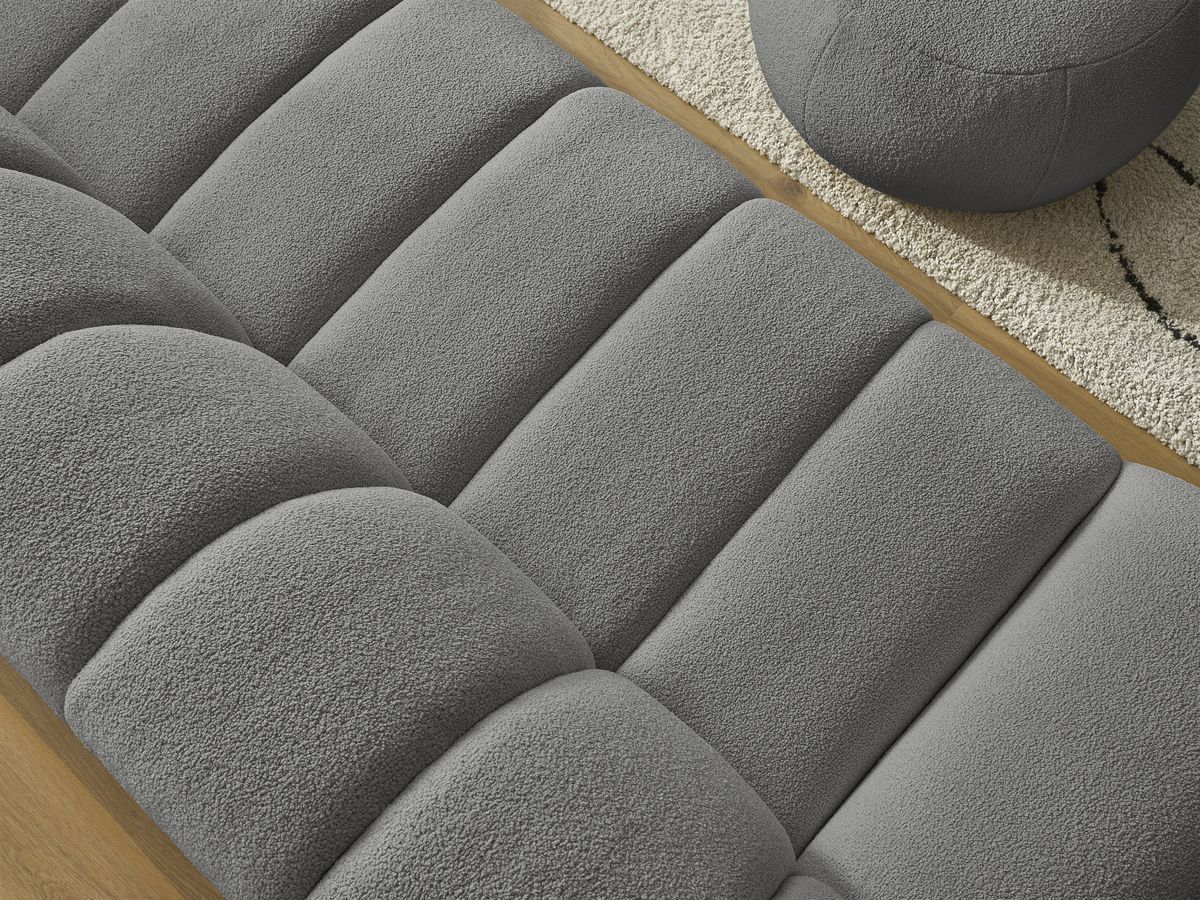 Bobochic Hayden Sofa 4-Sitzer mit Pouf Bouclé-Stoff Dunkelgrau