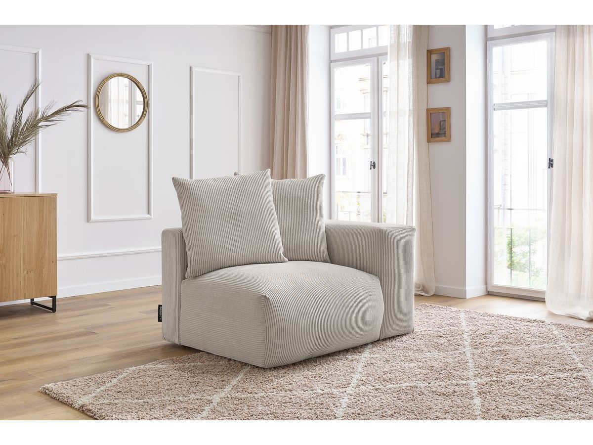 Bobochic Voltaire Sofamodul 1-Sitzer 130 × 100 cm Cordsamt Beige Ecke rechts