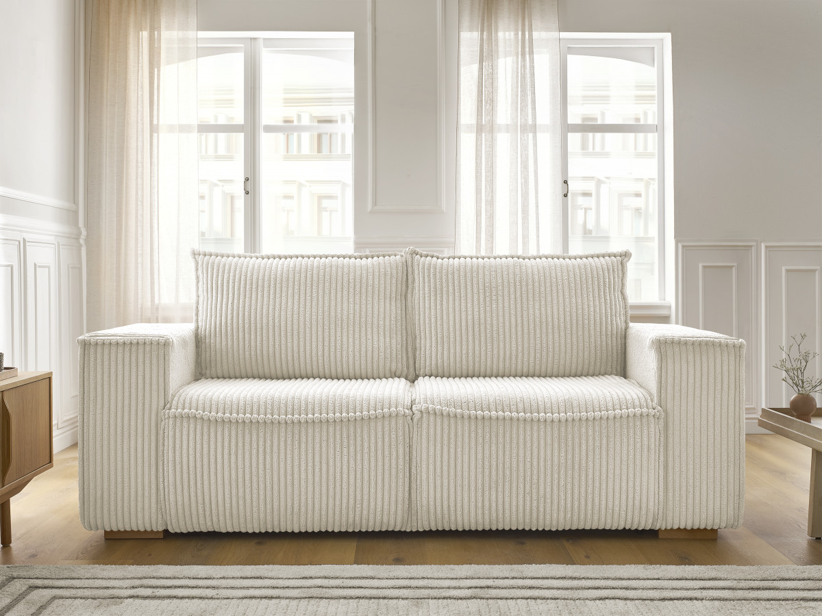 Bobochic Chelsea Schlafsofa 3-Sitzer Cordsamt Beige, Liegefläche 140 × 200 cm