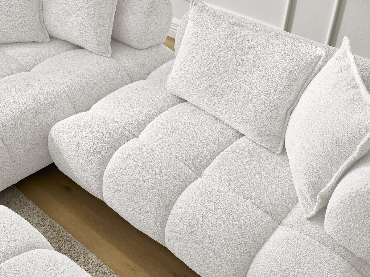 Bobochic Alya Ecksofa mit Pouf Bouclé-Stoff Weiß Ecke links