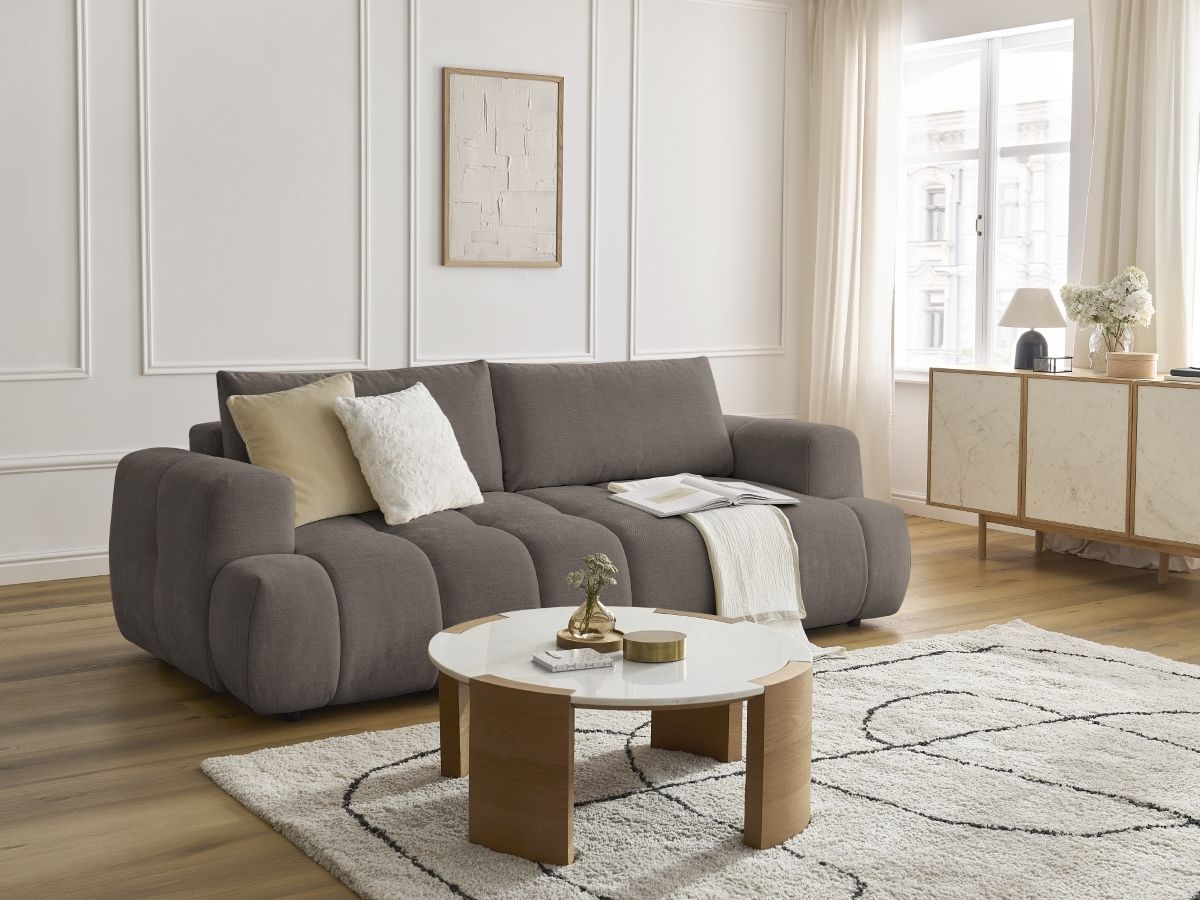 Bobochic Fuji Schlafsofa 3-Sitzer mit Bettkasten Stoff Taupe