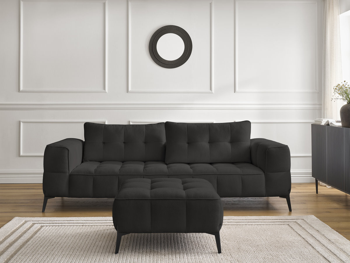 Bobochic Anis Sofa 3-Sitzer mit Pouf Strukturstoff Schwarz
