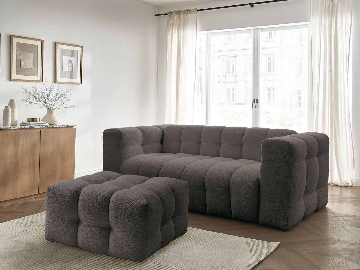 Bobochic Cloud Schlafsofa 3-Sitzer mit Pouf Bouclé-Stoff Braun