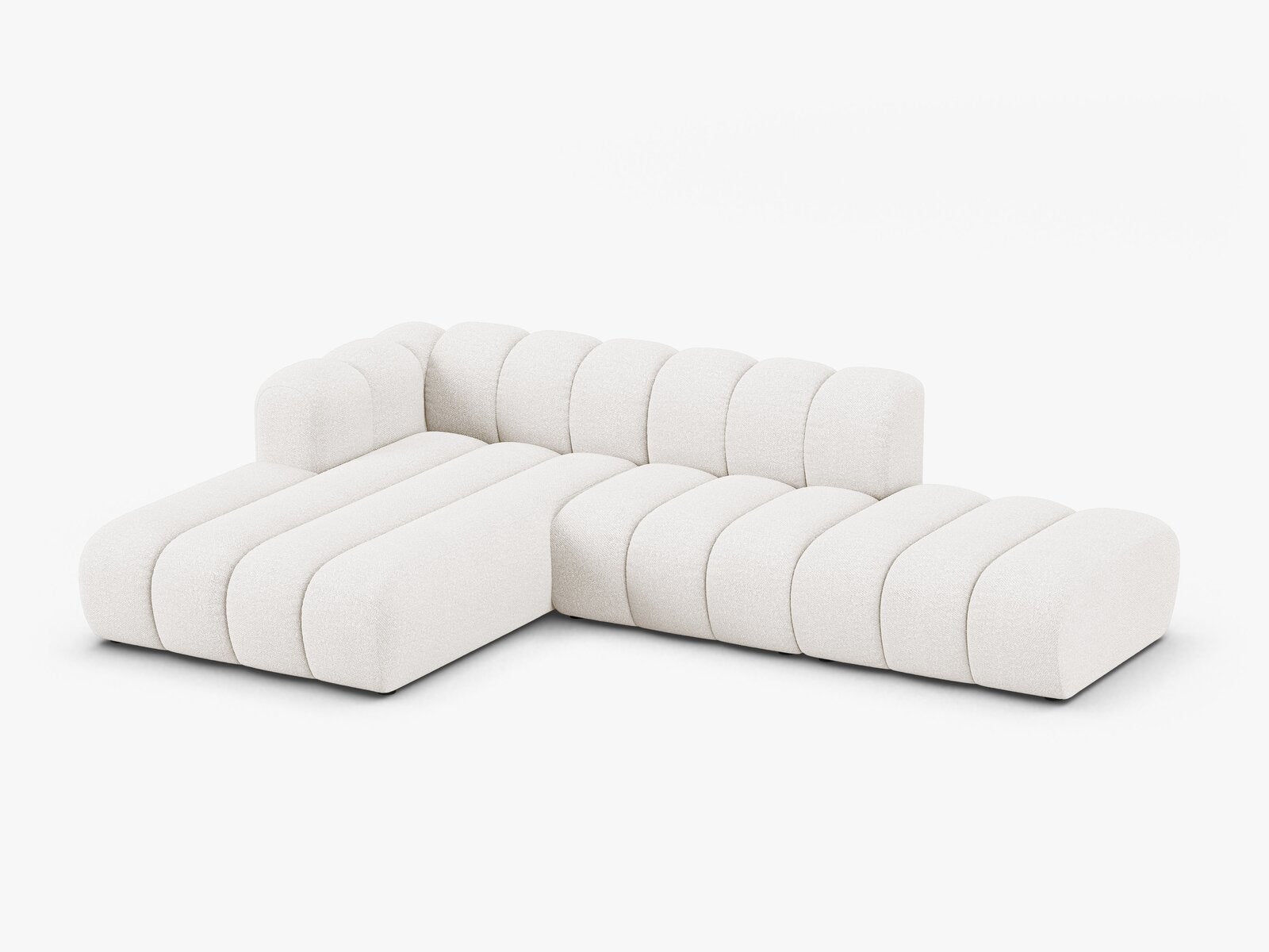 Micadoni Modulares Ecksofa offen Lupine 5-Sitzer Links Boucle Baloo Weiß