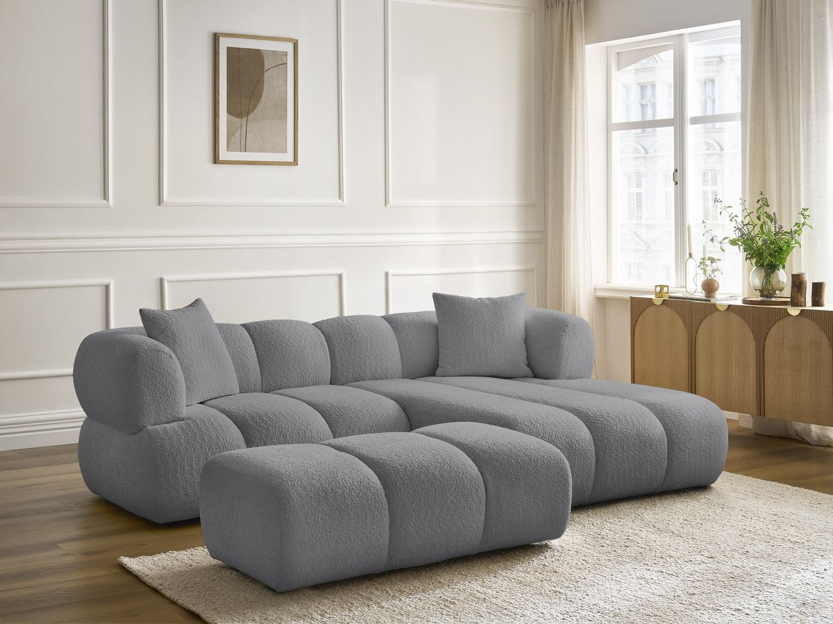 Bobochic Pamira Ecksofa mit Pouf Bouclé-Stoff Dunkelgrau Ecke rechts