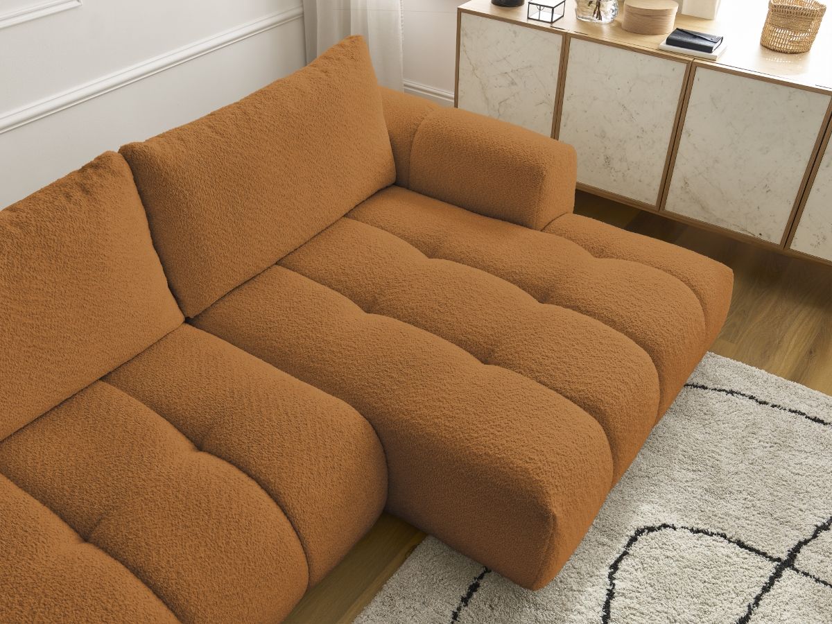 Bobochic Fuji Ecksofa mit Schlaffunktion und Bettkasten 292 × 160 cm Bouclé-Stoff Gelb Ecke rechts