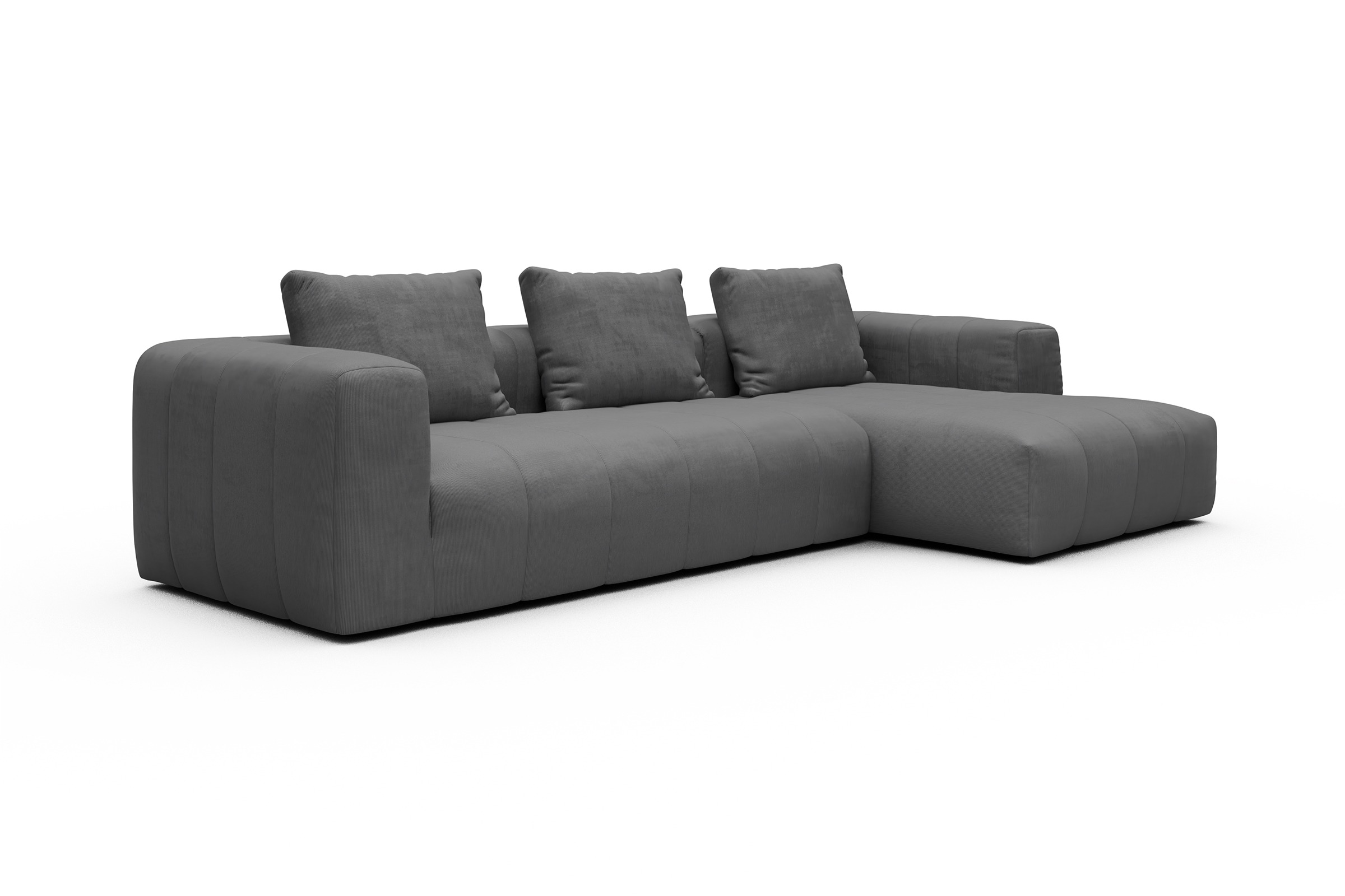 Ecksofa Hugo 2,5-Sitzer Armlehne links mit Chaiselongue Cordufine-Grey
