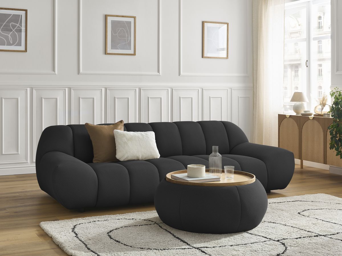 Bobochic Hayden Sofa 3-Sitzer mit Pouf 256 × 107 cm Mesh-Stoff Schwarz