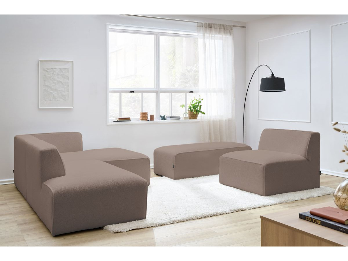 Bobochic Megeve Ecksofa mit Pouf Bouclé-Stoff Braun Ecke rechts