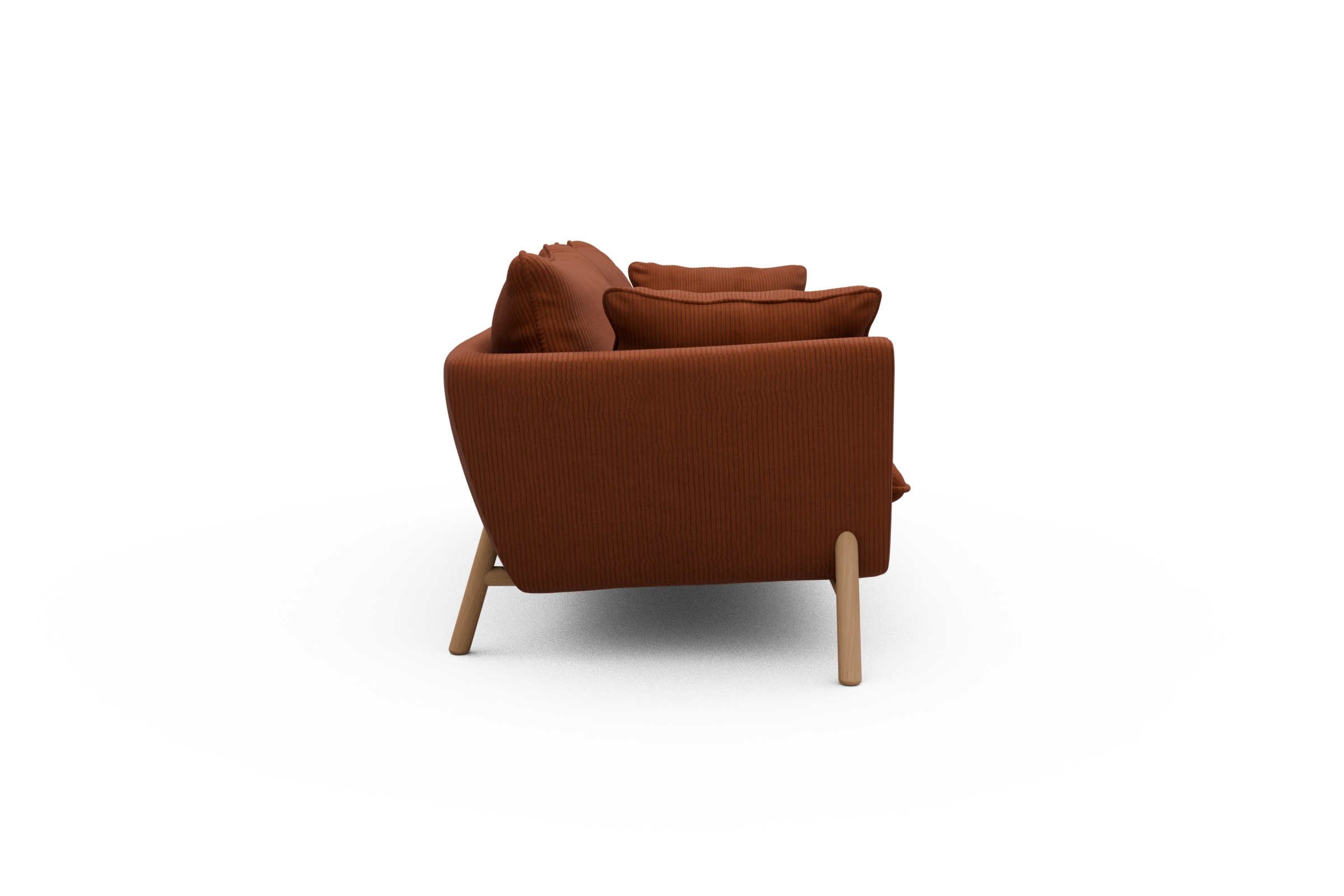 Sofa Emil PREMIUM 3-Sitzer Beinfarbe Eiche Natur Corduroy-Burnt-Orange