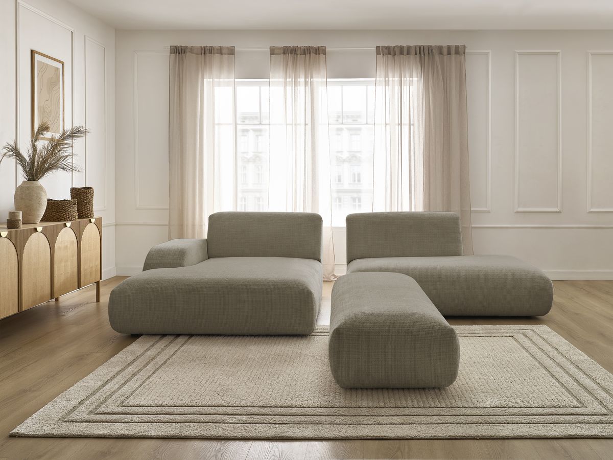Bobochic Sirius Ecksofa mit Pouf 300 × 170 cm Strukturstoff Taupe Ecke links
