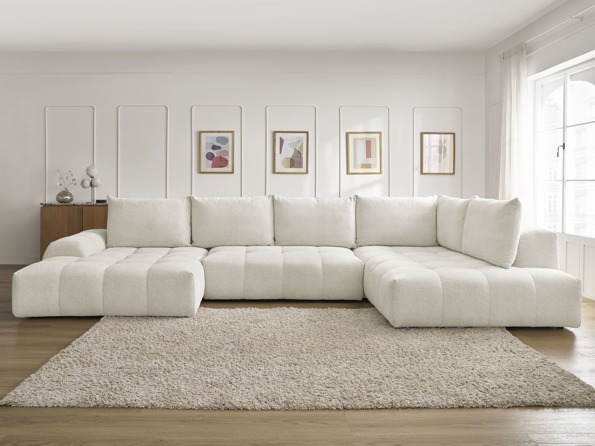 Bobochic Everest Wohnlandschaft, 6 Kissen Melange-Stoff Weiß Ecke links