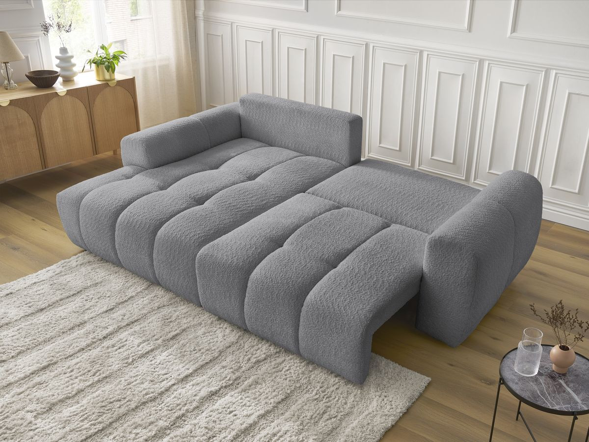 Bobochic Roxelane Ecksofa mit Schlaffunktion und Bettkasten 258 × 150 cm Bouclé-Stoff Dunkelgrau Ecke links