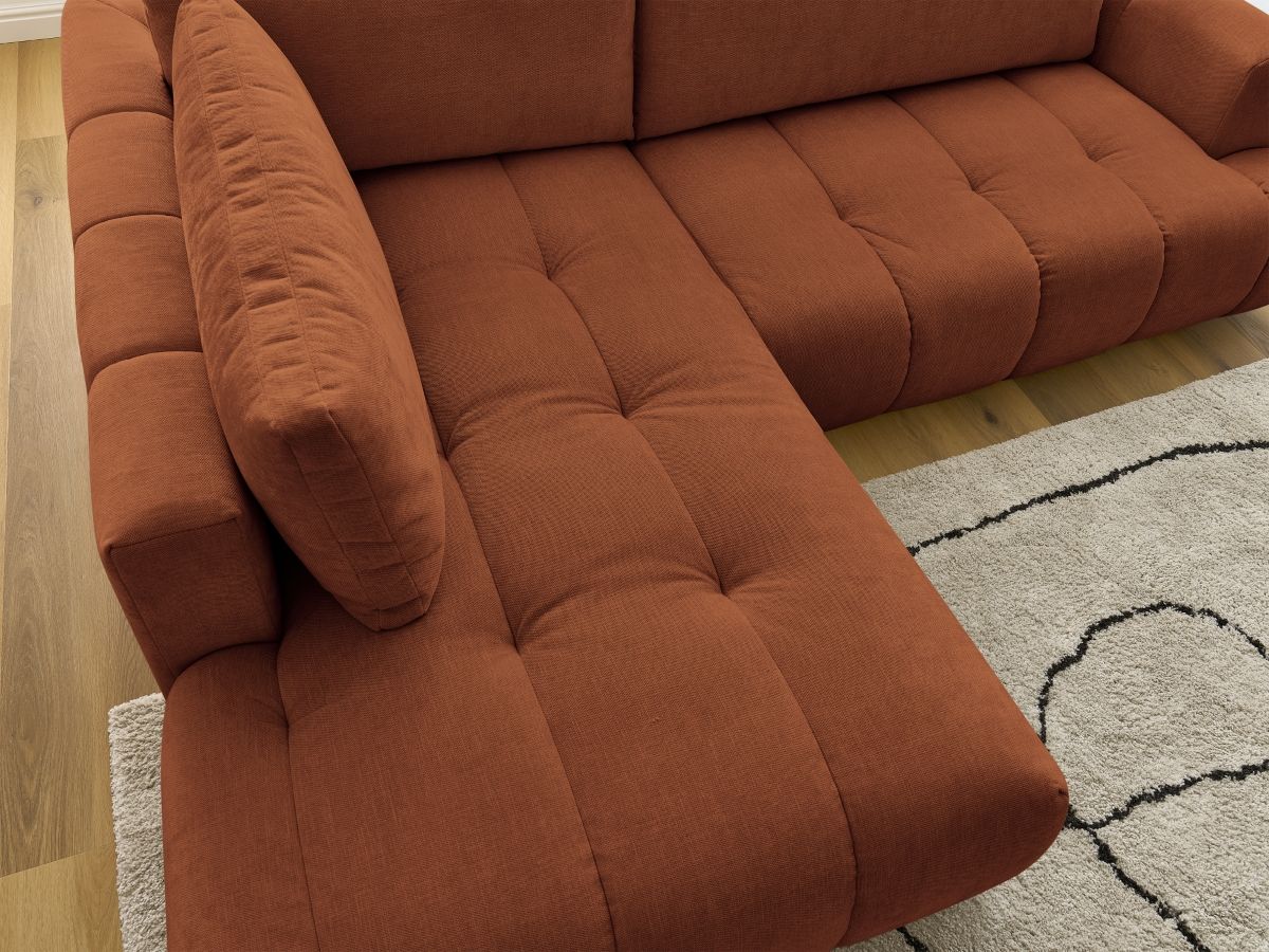 Bobochic Fuji Ecksofa mit Schlaffunktion und Bettkasten 282 × 204 cm Stoff Orange Ecke links