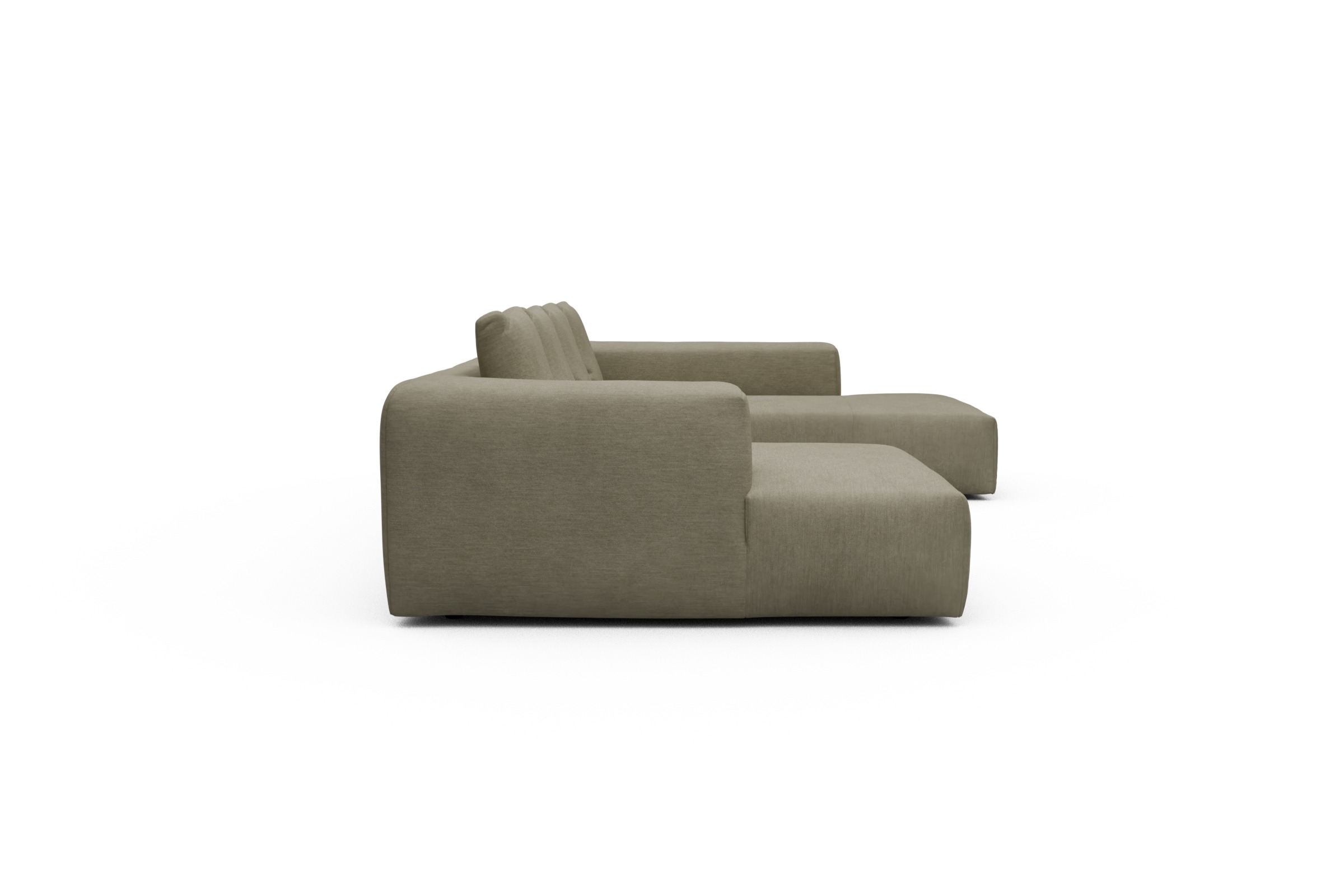 Wohnlandschaft Fred Relax-Ecke rechts mit 2-Sitzer und Chaiselongue links Flachgewebe Vivus 571-Dusty-Sand