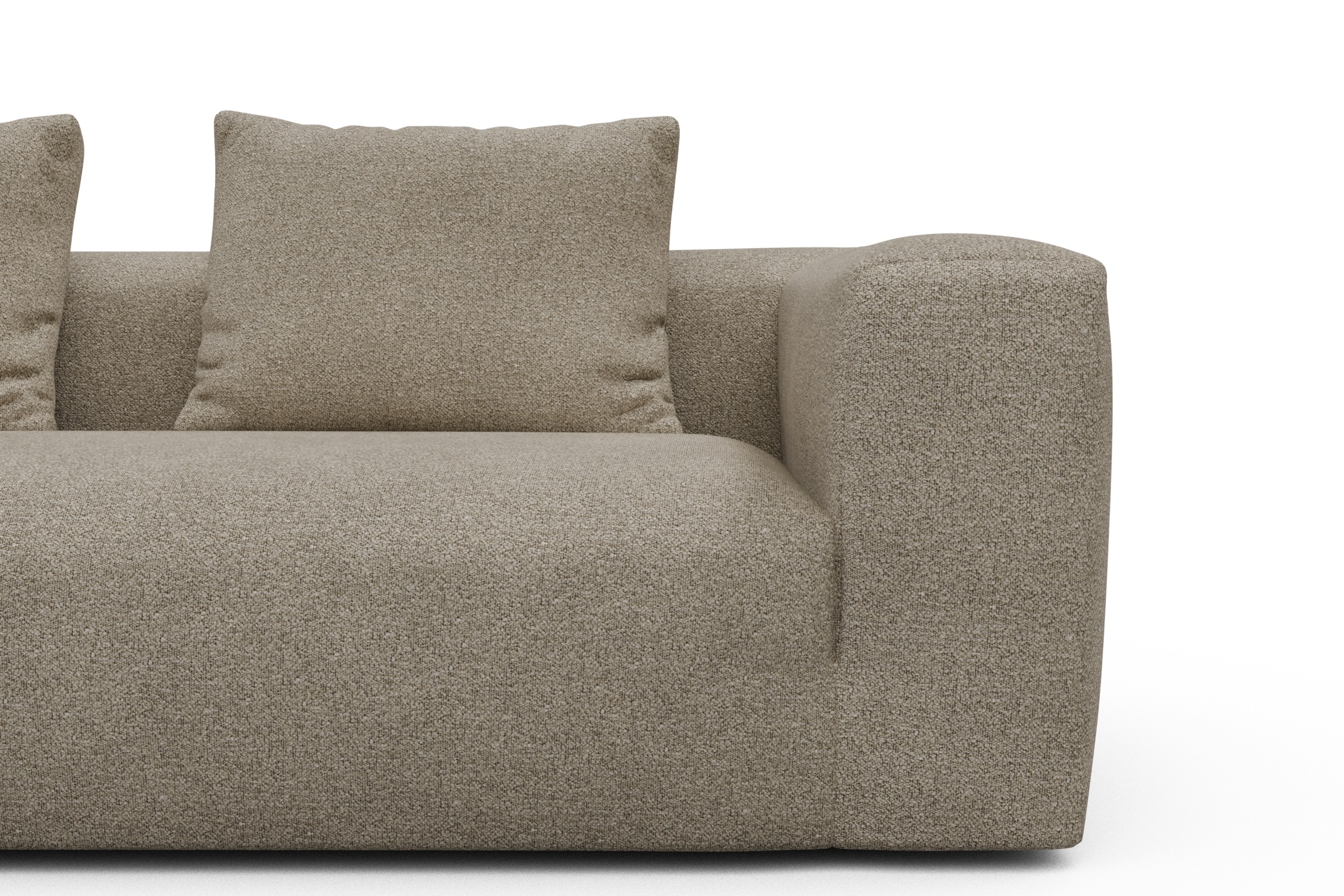 Wohnlandschaft Fred Chaiselongue links mit 2-Sitzer und lange Armlehne rechts Boucle-Belge