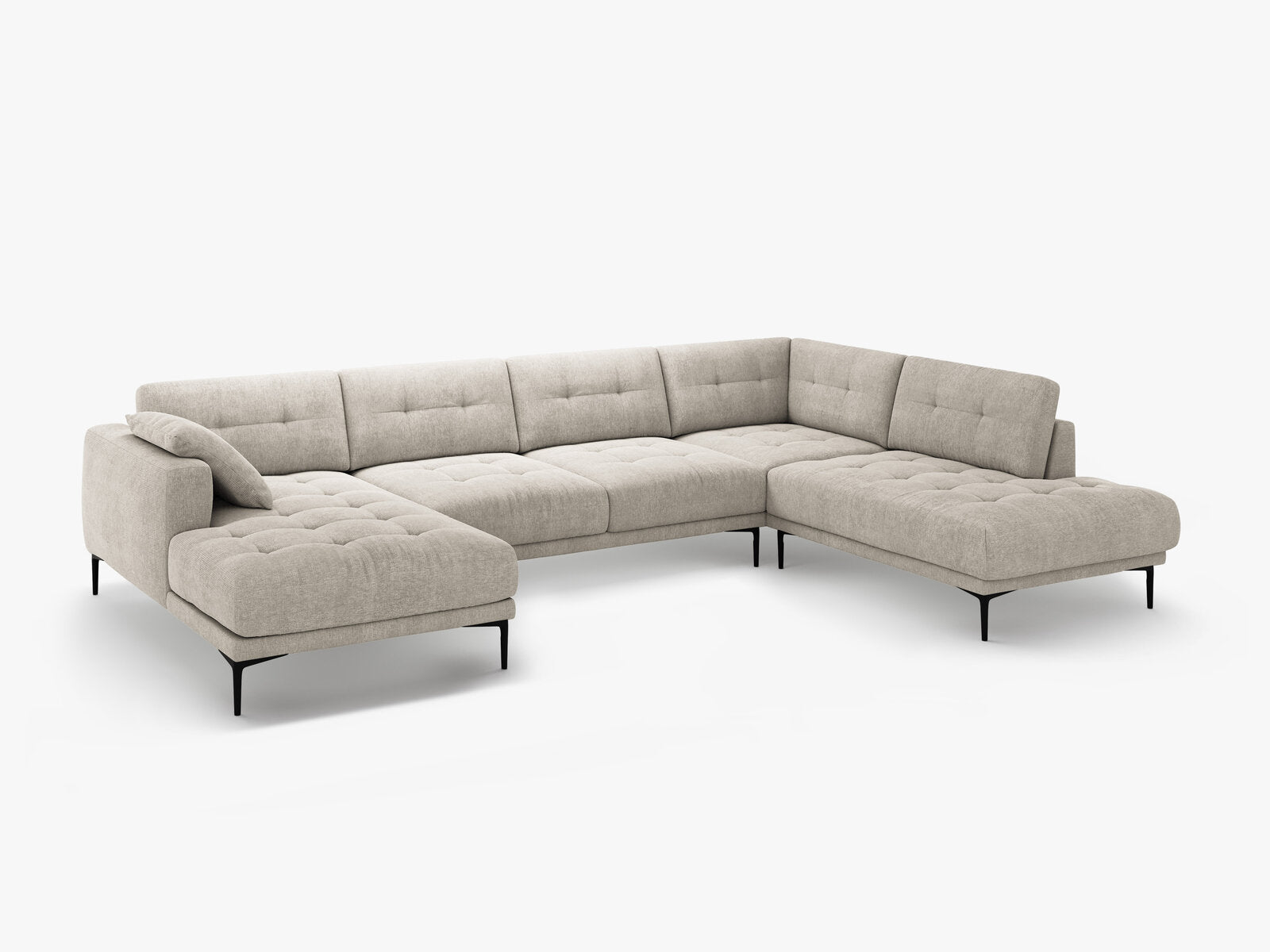 Micadoni Panorama Ecksofa Bemy 7-Sitzer Rechts Strukturierter Stoff Beige