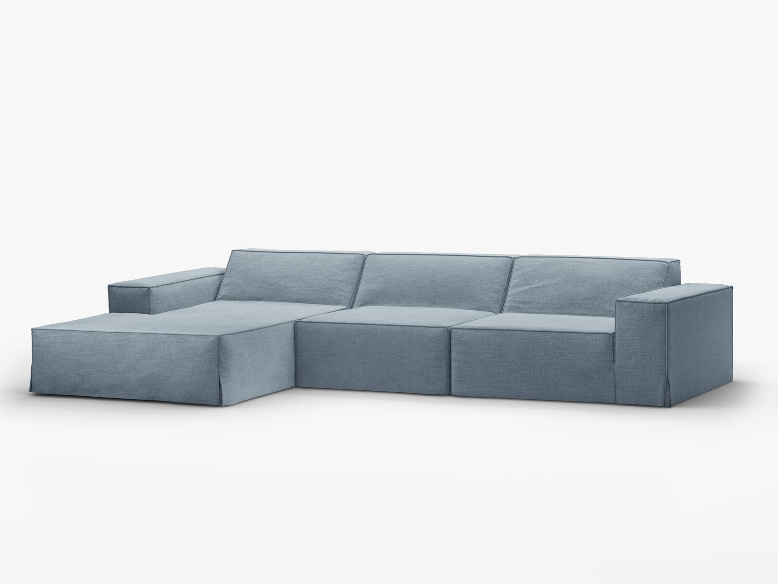 Micadoni Ecksofa Jodie 4-Sitzer Links Strukturierter Stoff Lins Gedämpftes Blau