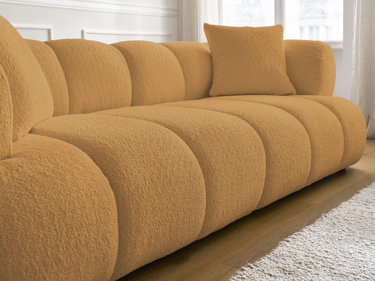 Bobochic Pamira Sofa 3-Sitzer mit Pouf Bouclé-Stoff Gelb