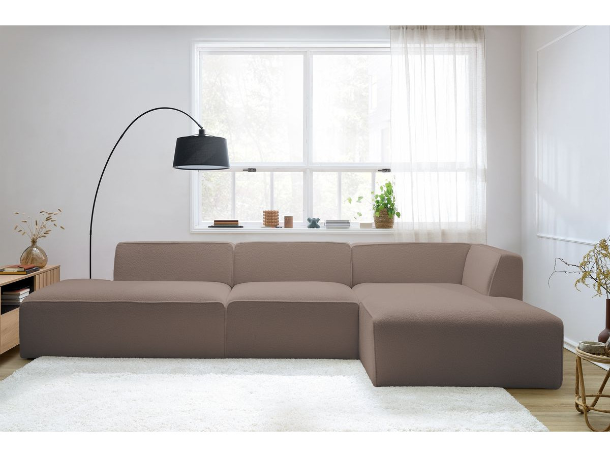 Bobochic Megeve Ecksofa mit Pouf Bouclé-Stoff Braun Ecke rechts