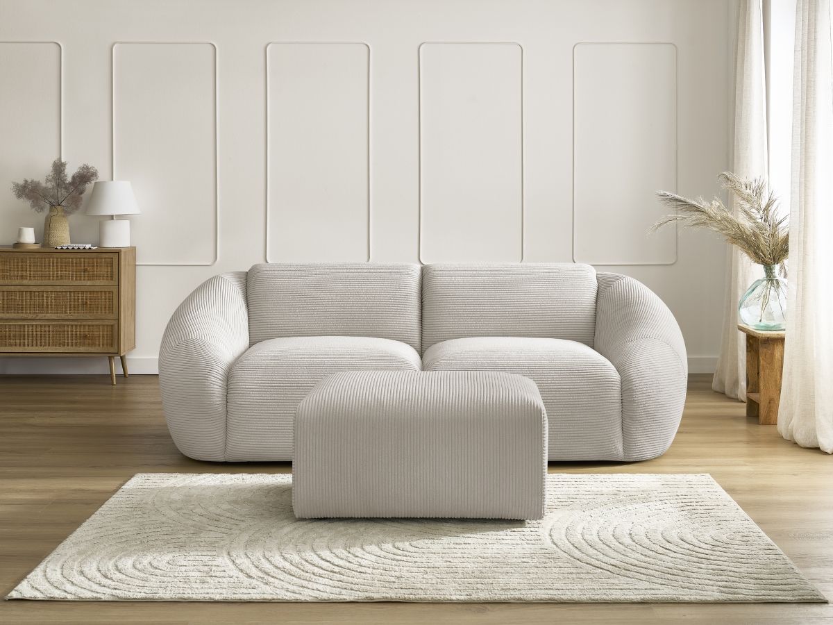 Bobochic Tina Sofa 3-Sitzer mit Pouf Cordsamt Beige