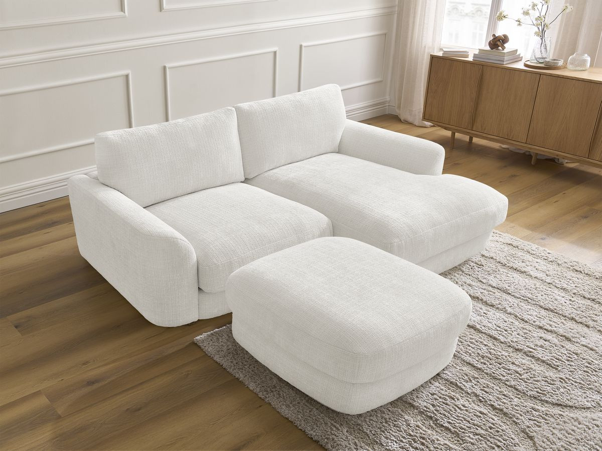 Bobochic Leonore Ecksofa mit Pouf Strukturstoff Weiß Ecke rechts