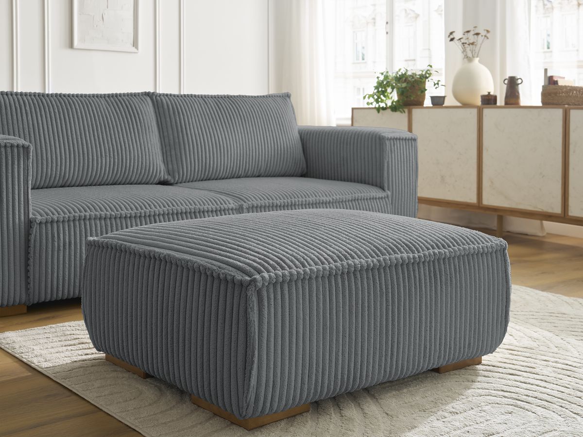 Bobochic Chelsea Sofa 4-Sitzer mit Pouf Breitcord weich Dunkelgrau