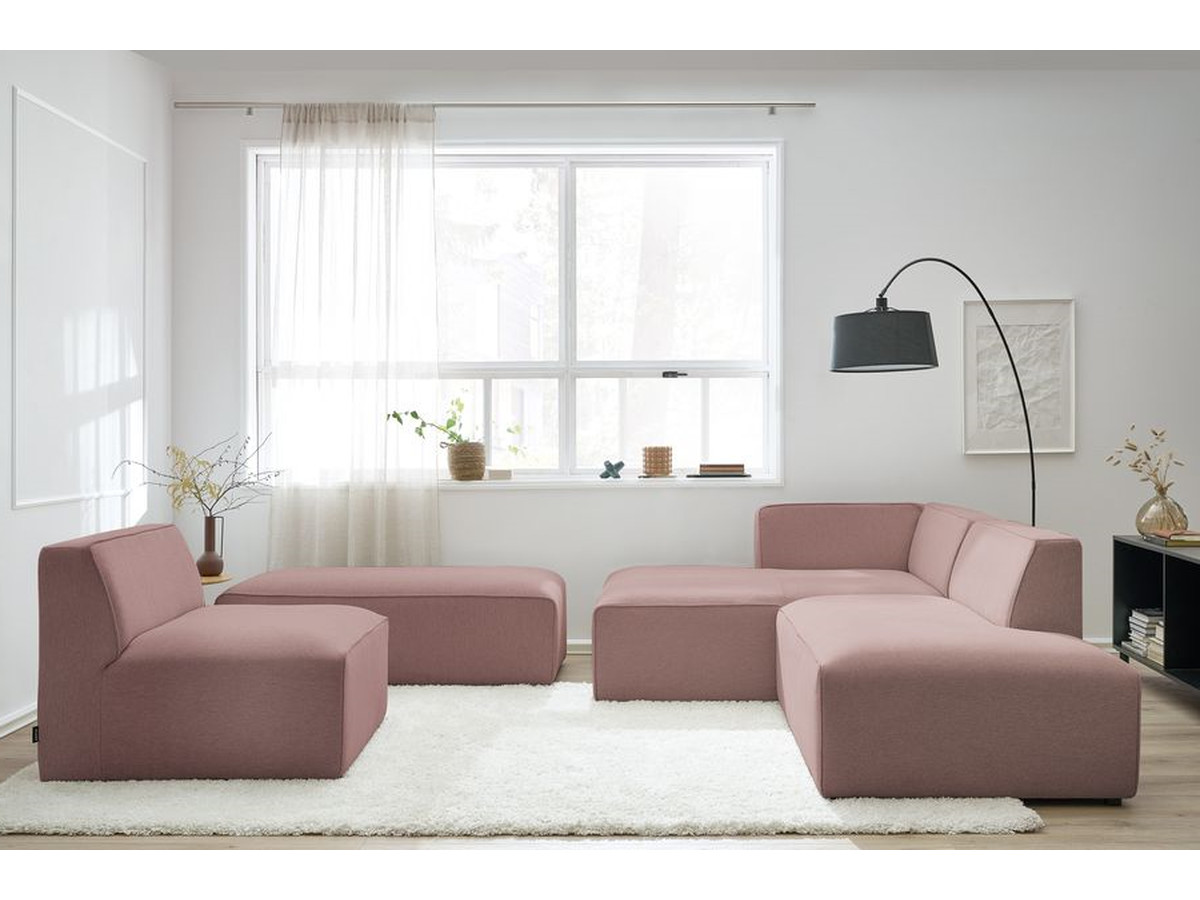 Bobochic Megeve Ecksofa mit Pouf Melange-Stoff Rosa Ecke links