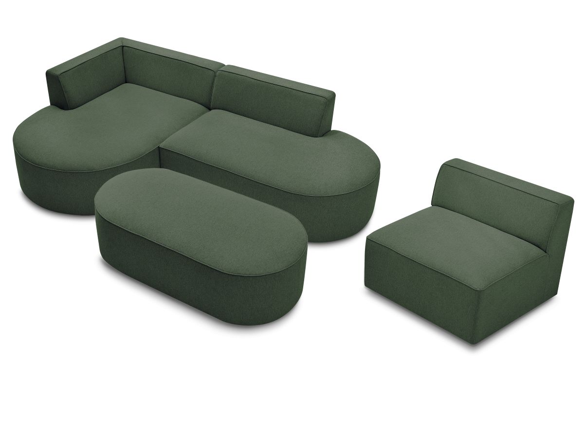 Bobochic Rousseau Ecksofa mit Sofamodul und Pouf Melange-Stoff Grün Ecke links