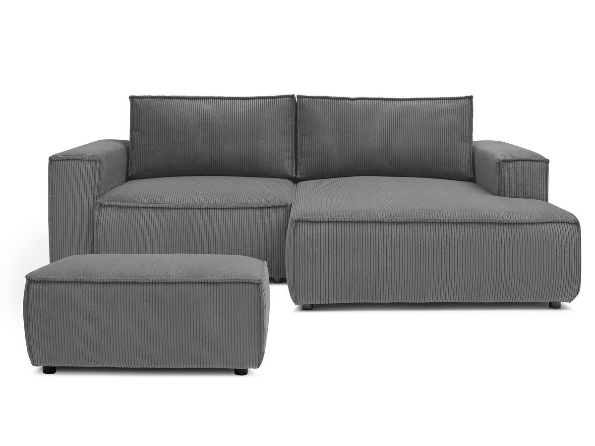 Bobochic Nihad Ecksofa mit Pouf Cordsamt Dunkelgrau Ecke rechts