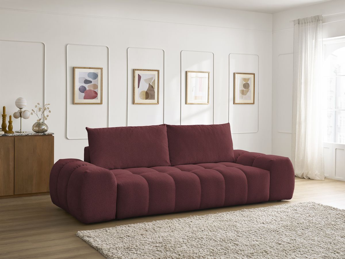 Bobochic Everest Sofa 3-Sitzer, 2 Kissen Melange-Stoff Rot