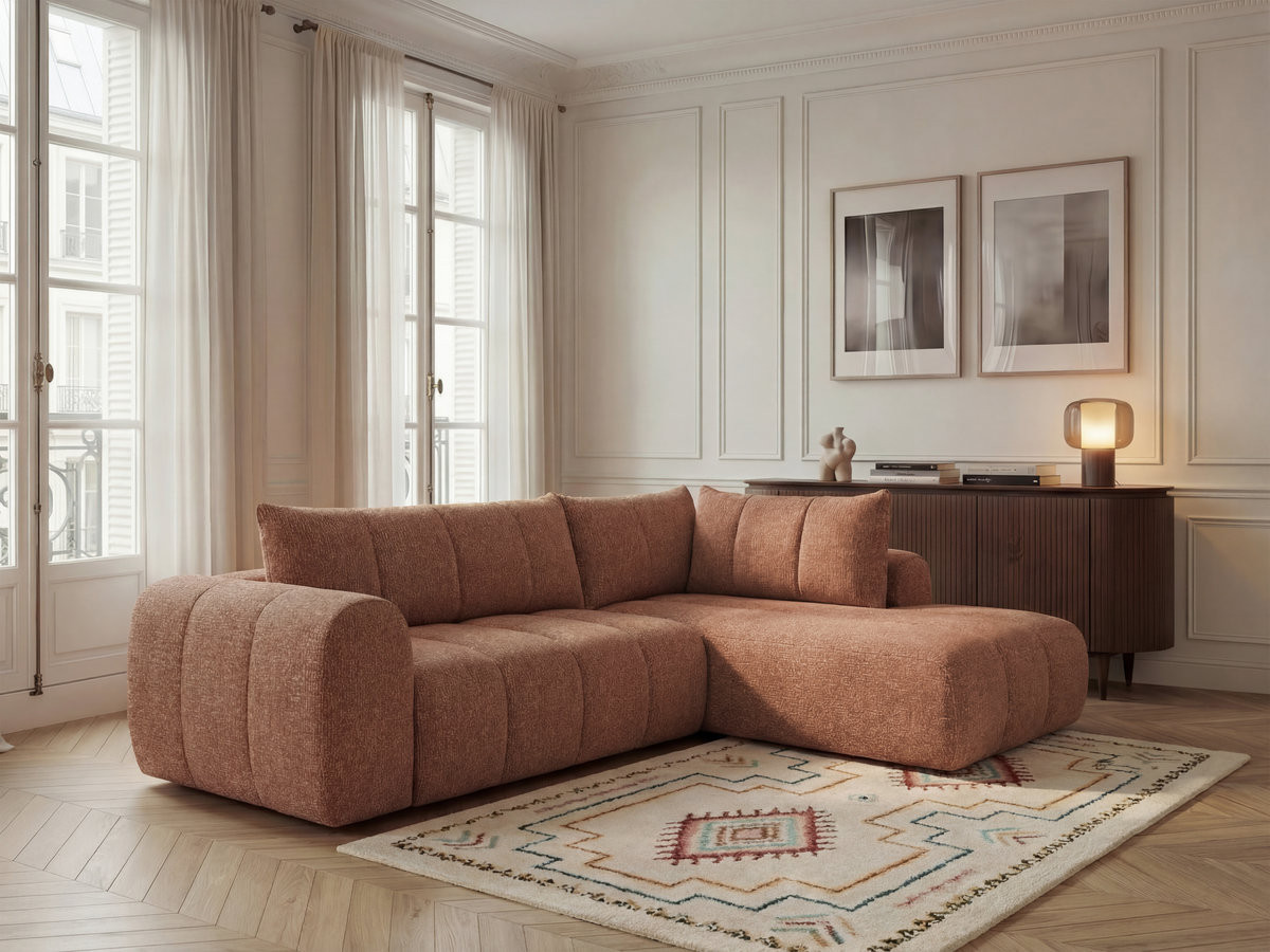 Bobochic Nesty Ecksofa in L-Form, 256 cm Melange-Stoff Orange Ecke rechts